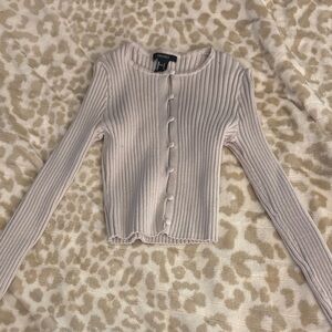 Forever 21 Cream Ribbed Button-Down Top